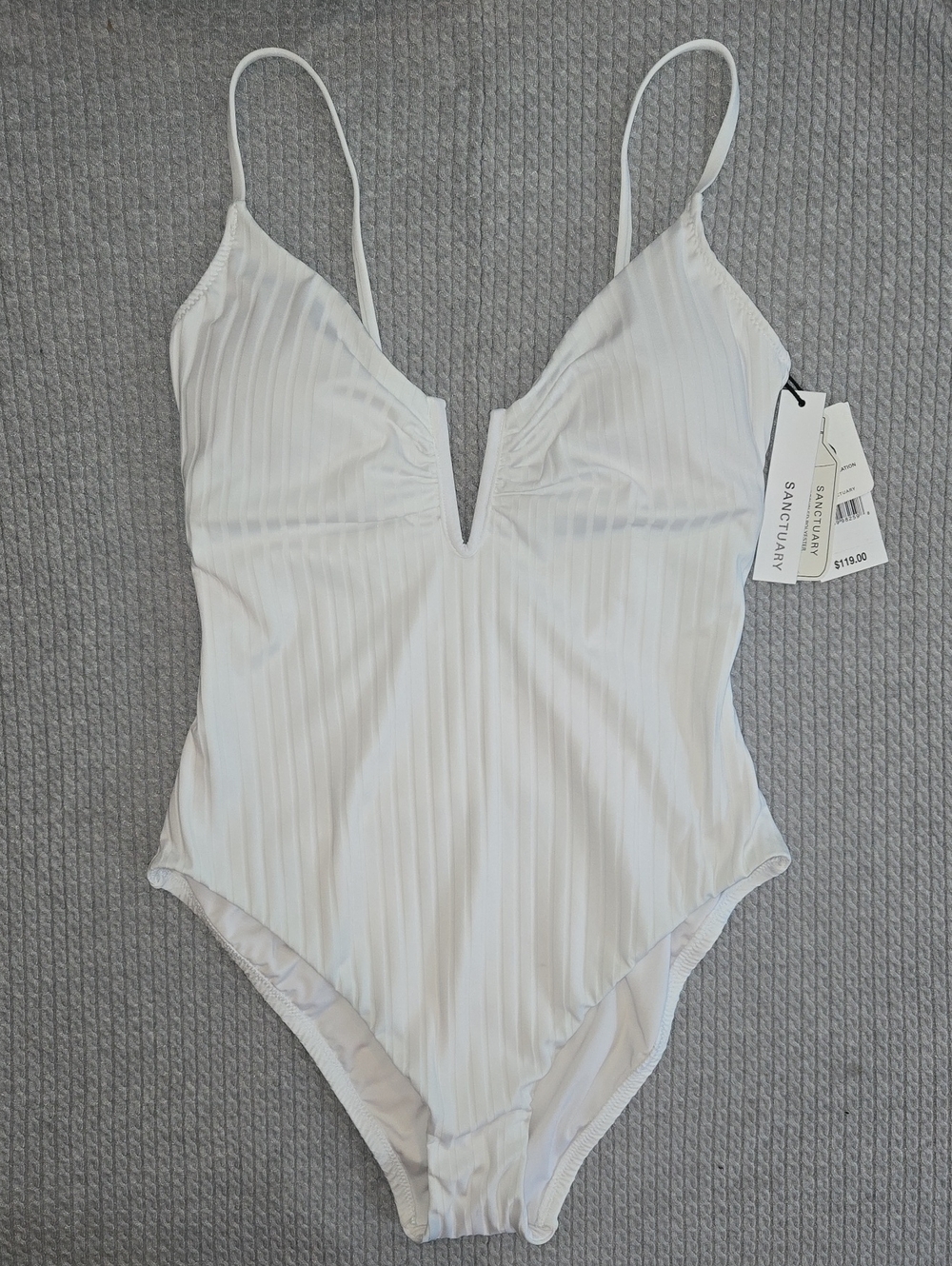 Sanctuary White Ribbed V-Plunge One-Piece